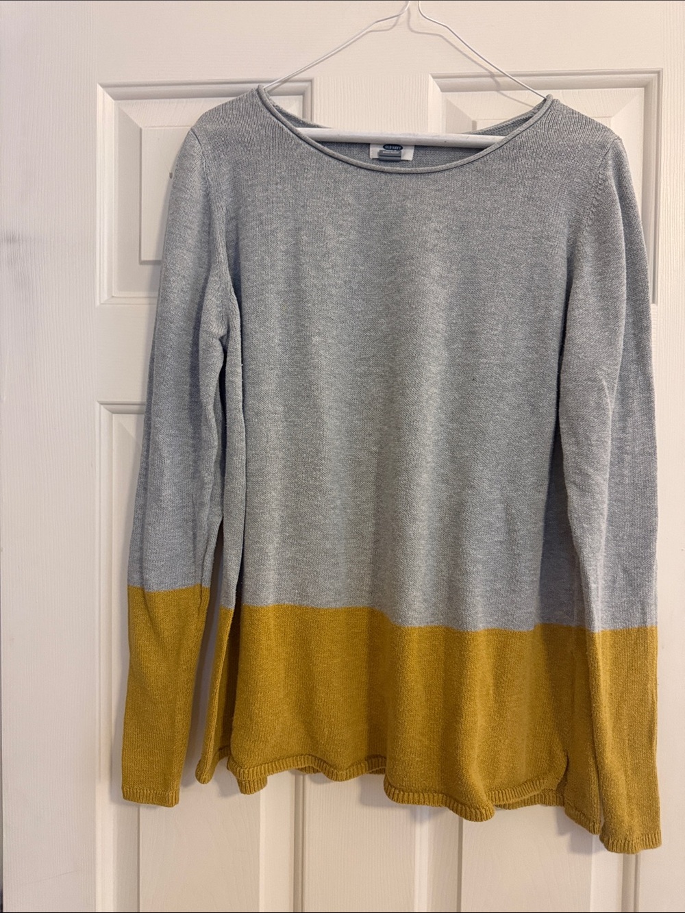 Old Navy Gray Sweater with Mustard and Orange Accents